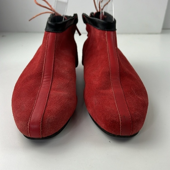 Pointer Red Suede  Side Zip Booties with Back Lace Up - Picture 2 of 9